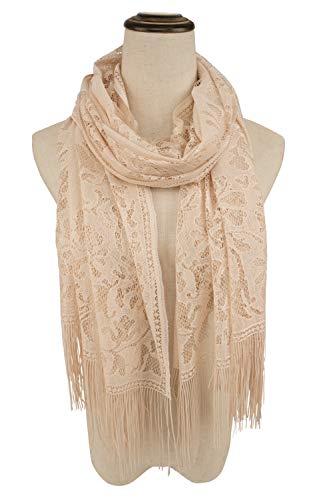 YOUR SMILE Ladies/Women's Lightweight Solid Color Fringe Lace Tassels Long Shawl Scarf For Spring Summer Fall - color: Beige