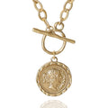 Chunky Gold Coin Necklace for Women Silver and Gold Chain Pendant Necklaces 18 Inch Antique Toggle Thick Link Fashion Jewelry Gift for Women - style: Worn Gold-F