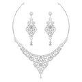 Hapibuy Crystal Wedding Jewelry Set Necklace Earring Set For Women and Brides Rose Gold and Silver Bridal Statement Jewelry sets - color: Silver