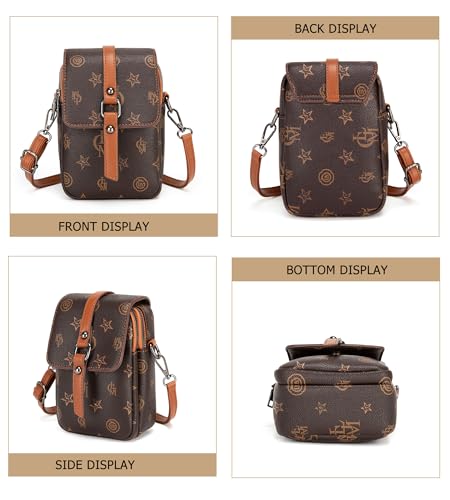 myfriday Vintage Crossbody Phone Bag for Women, Small PU Leather Shoulder Purse and Handbag - color: B-pattern Brown