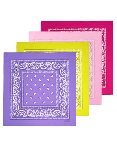 Bycc Bynn Large 27" x 27" 100% Cotton Bandanas - Set of 4 - color: Yellow+purple+pink+magenta
