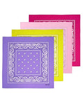 Bycc Bynn Large 27" x 27" 100% Cotton Bandanas - Set of 4 - color: Yellow+purple+pink+magenta