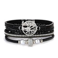 hotoo Leather Wrap Bracelets for Women Tree of Life Cuff Bracelets Pearl Rhinestone Bead Multi-Layer Bracelets Bohemian Jewelry Gift for Women - color: Black