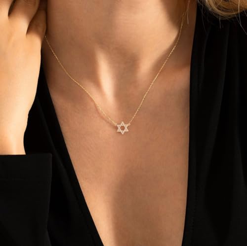 LLWOM Gold Necklace for Women-14k Gold Plated Infinity Necklace Star Of David Necklace Evil Eye Cross Pendants Heart Dainty Gold Necklace For Women - color: Gold, style: CZ Star Of David Silver