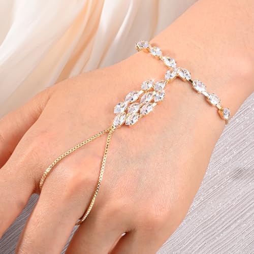 Adjustable Hand Chain Bracelet Women, 16K Gold Plated Finger Bracelet, Secure Ball Clasp Elegant Slave Hand Jewelry, Y2K Aesthetic Accessories for Summer Festival Prom Beach Vacation Daily Wear - color: style14-16K gold-plated