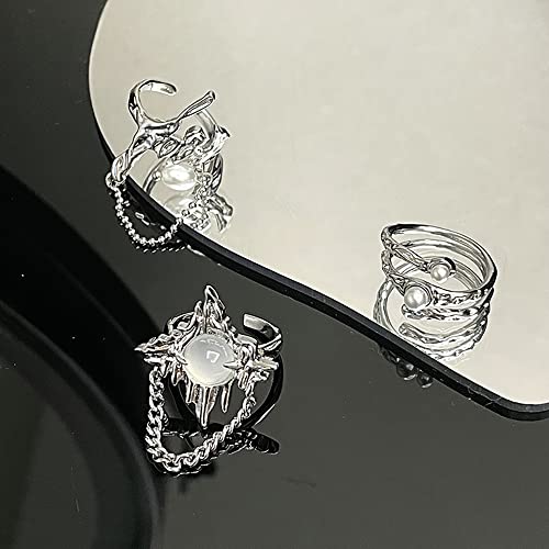 Y2k Moonstone Rings Rhinestone Star Irregular Agate Grunge Rings Set for Women - style: Style 2