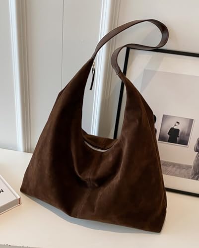 Womens Fashion Suede Shoulder Bags Large Tote Bag Retro Purse Handbag Casual Work Ladies Top Handle Satchel - color: B-coffee