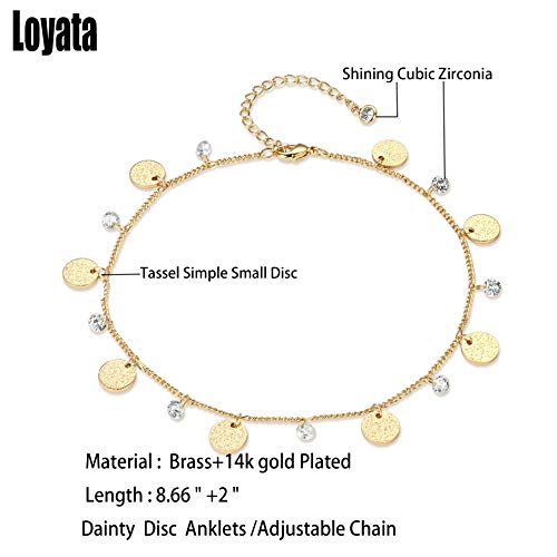 LOYATA Dainty Ankle Bracelet,14K Gold Plated Tiny Bead Anklet Dainty White Cubic Zirconia Cross Tassel Foot Chain Cute Lucky Moon Evil Eye Foot Jewelry Boho Anklets for Women - color: Moon 1