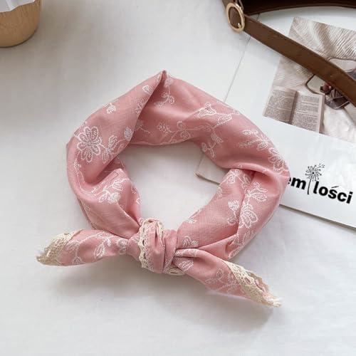 Soft Cotton Like Lace Bandana Headband, Head Wrap, Protective Coverage, Hair Neck Scarf for Women 24 x 24 inch - color: Cas008 - Sewing Flower P