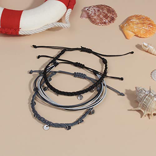 FANCY SHINY String Ankle Bracelets Waterproof Rope Anklets Braided Beach Boho Coin Anklets Cute Friendship Foot Jewelry for Women - style: Gray Disc
