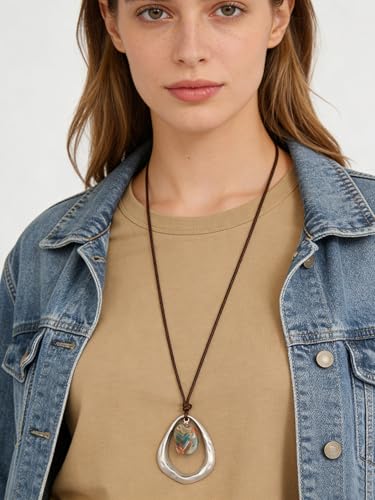 Chunky Necklace for Women Boho Pendant Necklace Statement Western Choker Necklaces for Women Vintage Bohemian Jewelry - style: Bohemian Leather Necklace