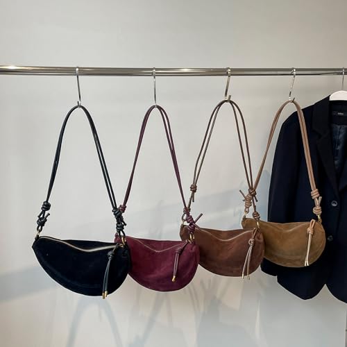 Suede Bags for Women Small Suede Purses Crescent Bag Crossbody Shoulder Bag Trendy Tote Handbags - color: B Suede Wine Red