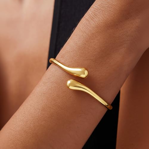 Robaice Gold Bracelets for Women Trendy，14K Gold Plated Bangle Cuff Bracelet Chunky Twist Bracelet Non Tarnish Hypoallergenic Jewelry Gift for Women - color: Medium-Gold