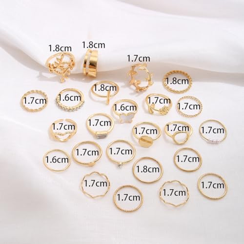 Rrdaily Gold Boho Knuckle Rings Set Vintage Love Pearl Stackable Dainty Joint Finger Sparkling Dainty Simple Trendy Cross Twist Designs Ring Pack (A24)