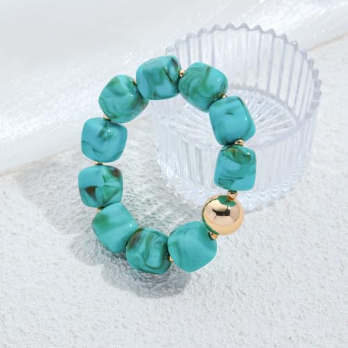 Multicolor Chunky Beaded Bracelet for Women Bold Acrylic Resin Stretch Bracelet Summer Beach Statement Bracelets Trendy Elastic Bangle Jewelry - color: Bead bracelet-turquoise