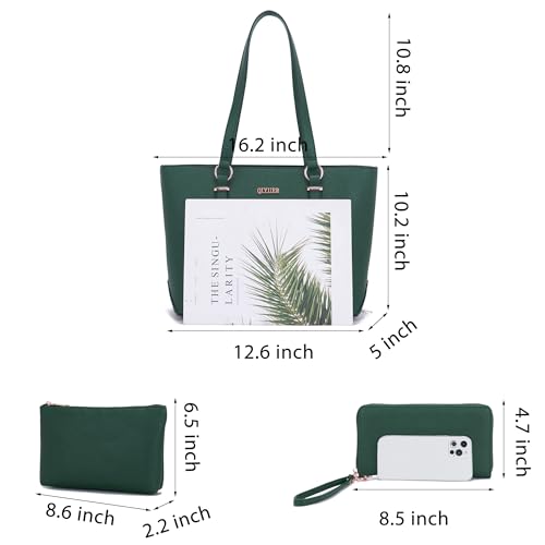 Purses And Wallets Set For Women Work Tote Satchel Handbags Shoulder Bag Top Handle Totes Purse With Matching Wallet - color: A51-3pcs/Set Darkgreen