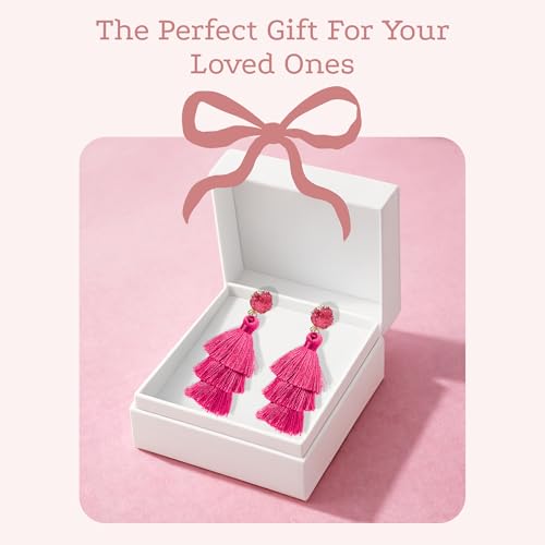 Tassel Earrings for Women - Colorful Layered Tassle Dangle Drop Earrings - color: Pink