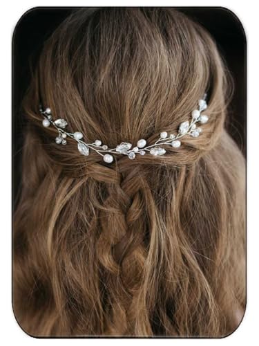 JAKAWIN Pearl Bride Wedding Hair Vine Silver Bridal Hair Accessories Rhinestone Hair Piece for Women HV192 (1 Silver) - color: 1 Silver