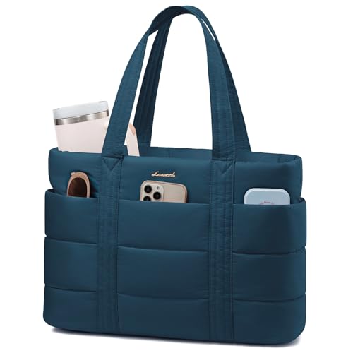 LOVEVOOK Tote Bag for Women, Large Puffer Work Tote Laptop Bag, Lightweight Travel Tote Bag with Zipper Gifts for Women - color: Blue Green-a, size: 15.6 Inch