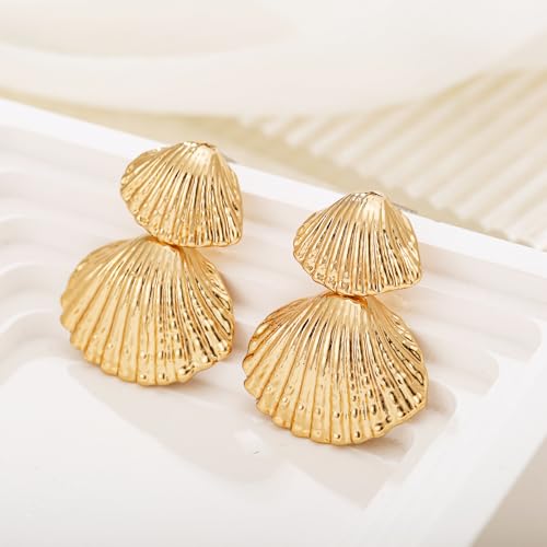 Gold/Silver Shell Dangle Earrings for Women Seashell Drop Dangle Earrings Ocean Beach Earrings Summer Jewelry - color: H