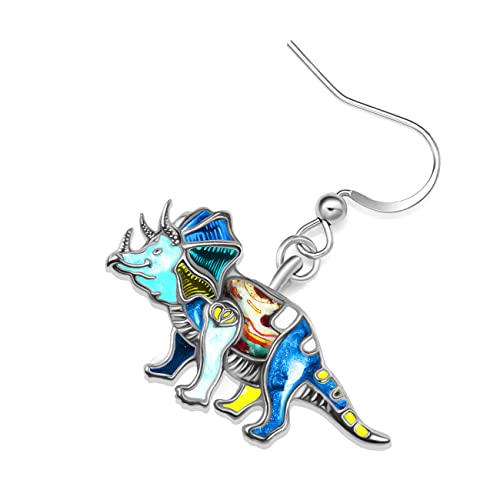 Enamel Alloy Dinosaur Fantasy Dragon Earrings Drop Dangle Unique Animal Jewelry For Women Dragons Gifts - color: Dinosaur Triceratops Blue