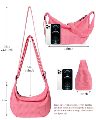Crossbody Crescent Bag for Women Men Trendy, Crescent Sling Bag with Adjustable Strap, 2 Zippers Lightweight - color: Corduroy-pink