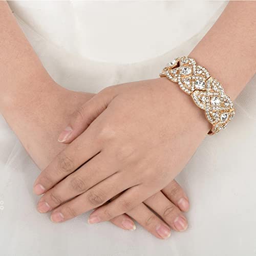 Hapibuy Crystal Wedding Jewelry Set Necklace Earring Set For Women and Brides Rose Gold and Silver Bridal Statement Jewelry sets - color: Gold necklace earrings bracelet