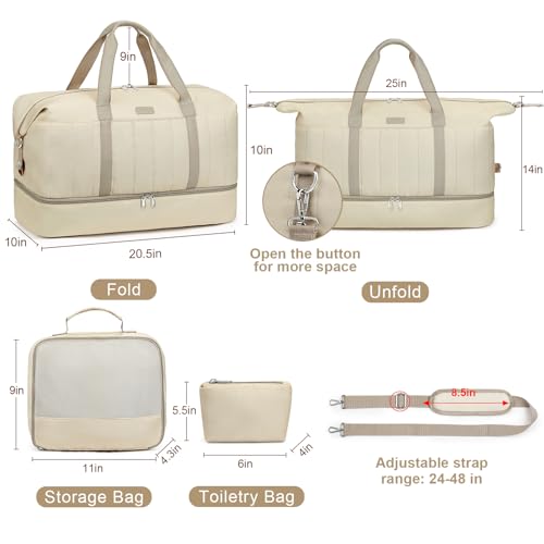 IBFUN Weekender Bags for Women, Travel Duffle Bag with Shoe Compartment Carry on Weekender Overnight Duffel for Weekend Travel Business Trip 3PCS - color: E2-Khaki