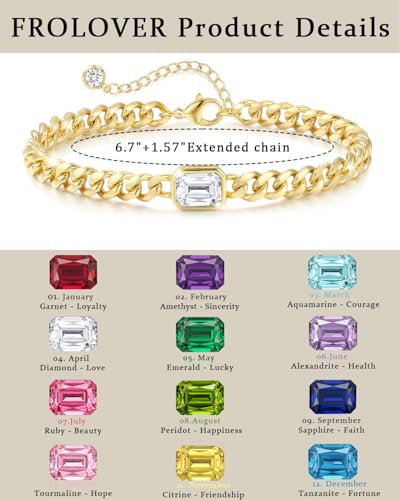 Birthstone Gold Bracelets for Women Non Tarnish Trendy 14k Gold Plated Bracelet Dainty Charm Emerald Bracelets Stack Cuban Link Friendship Bracelets Jewelry Gifts for Birthday/Valentine's Day - color: 04. April(Diamond)