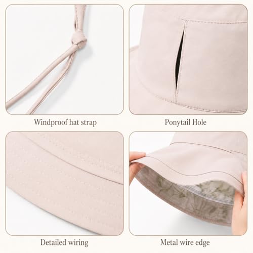 Wide Brim Sun Hat for Women Reversible Beach Hats Metal Wired Edge Gardening Hats, UPF 50+ Bucket Summer Hat - color: Beige Floral