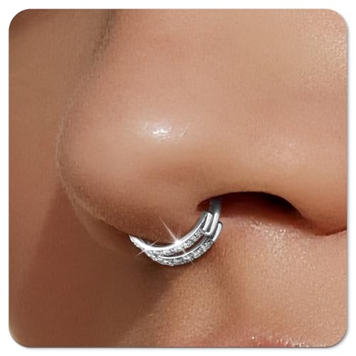Small Cartilage Double/Triple-Hoop Helix Conch Piercing Earrings With Cubic Zirconia For Women Trendy 14K Gold Plated Titanium Surgical Stainless Steel Sets Nose Rings Hoops Septum Rings - color: Silver, style: C-4Pairs-16Gauge-Double CZ hoop