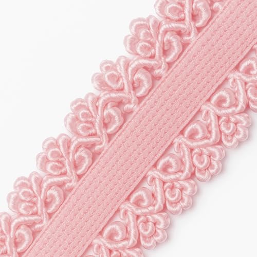 Mandala Crafts Pink Stretch Lace Soft Elastic Trim Roll - 55 Yards 1 Inch Wide Stretchy Frilly Picot Ribbon for Sewing Lingerie, Headbands, Underwear, and Crafts - color: Pink