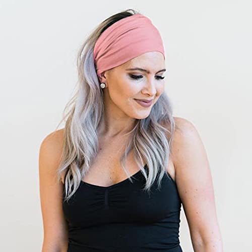 GiLi 2 Pack Wide Headbands for Women Boho African Knotted Non Slip Fashion Hair Bands Yoga Running Sports Workout Gym Head Wraps Elastic Soft Cotton Cloth Turbans Bandana for Girls(Green, Pink) - color: 2 Color (Green+Pink)