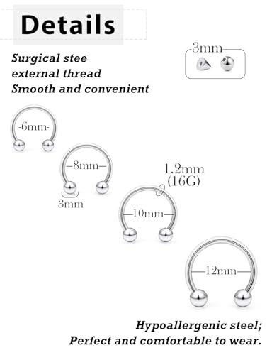 Surgical Stainless Steel 16G Septum Piercing Jewelry Rings Set for Women Men, Hypoallergenic Body Jewelry, Mixed, Pack Daily Party Wear
