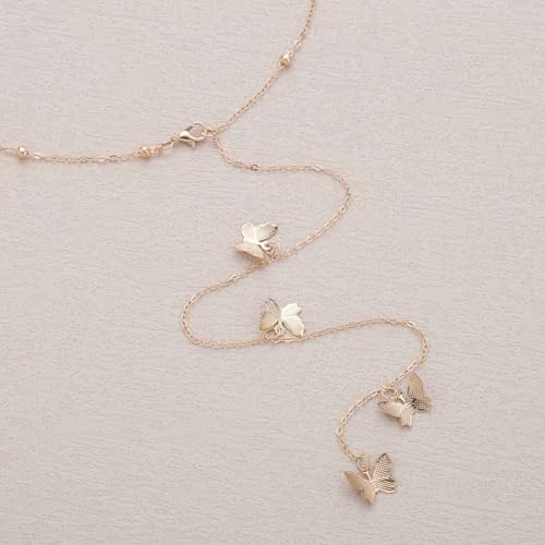 Vintage Butterfly Back Chain Necklace Gold Butterfly Backdrop Necklace Body Chain Wedding Bridal Necklaces Long Y Lariat Necklaces Summer Beach Backless Dress Jewelry for Women - color: Gold