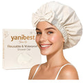 Yanibest Shower Cap Reusable Waterproof, Wide Elastic Band Bath Cap - Comfortable & Durable Bath Hair Hat for Women - color: Beige
