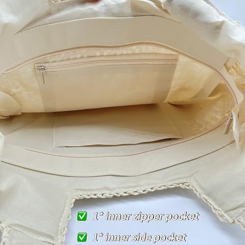 Aphoraeny Straw Beach Bag Buckets Totes Handbag Shoulder Tote Bag Straw Purse Summer Purse Women Summer Handbag - color: D-beige