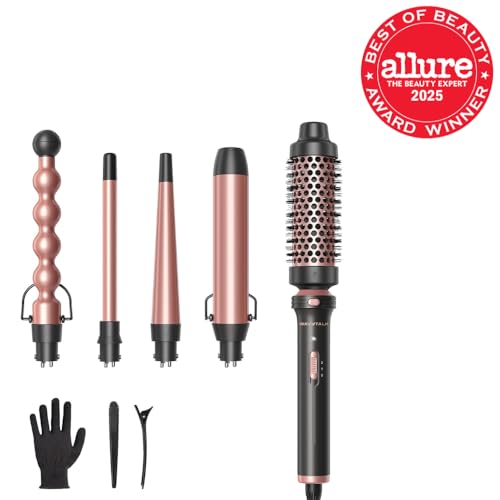 Wavytalk 5 in 1 Curling Wand Set, Multi Curl, Curling Wand Set with Thermal Brush and 4 Interchangeable Ceramic Curling Wand(0.5”-1.25”), Instant Heat Up Wand Curling Iron - color: Classic Rose Gold