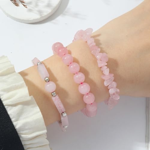 3Pcs Natural Stone Bracelets for Women 8mm Crystal Beaded Bracelets Handmade Stretch Bracelet Healing Crystal Jewelry for Women - style: Rose Quartz