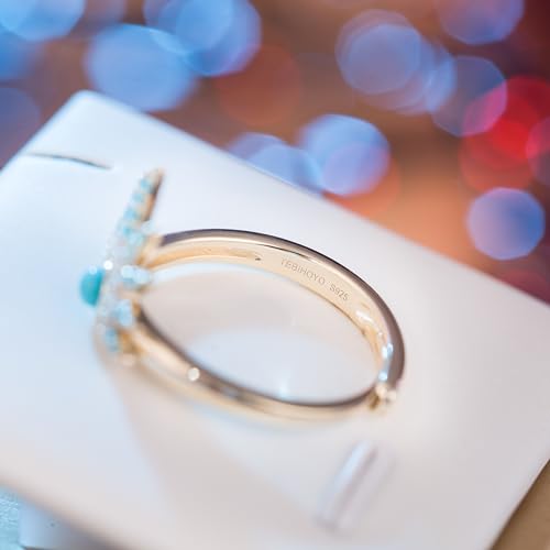 925 sterling silver 14K real gold plated rings band for women size adjustable ，dainty fashion cute boho faux turquoise cubic zirconia fidget ring fine jewelry