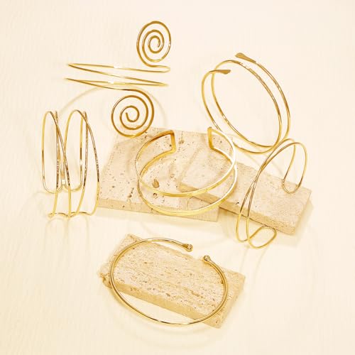 BROCC 6pcs Gold Arm Cuff Bracelet Set for Women Adjustable Coil Swirl Upper Cuff Bracelet Jewelry - color: A