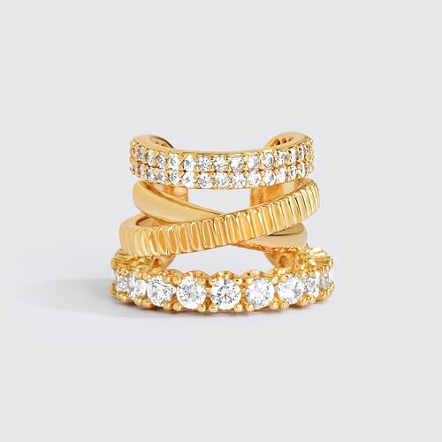 DREMMY STUDIOS Women Ear Cuff Non Piercing | 14K Gold Plated Cubic Zirconia Fake Earrings Wrap Clip on Cartilage Earring | Lightweight Hypoallergenic Jewelry SINGLE EAR CUFF - style: Sparkle CZ