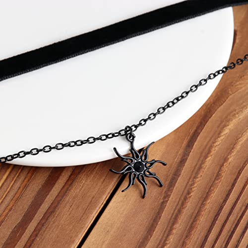 Gothic Choker, Choker Necklace for Women, Black Velvet Choker, Layered Necklace, Goth Jewelry for Women - style: Black Sun