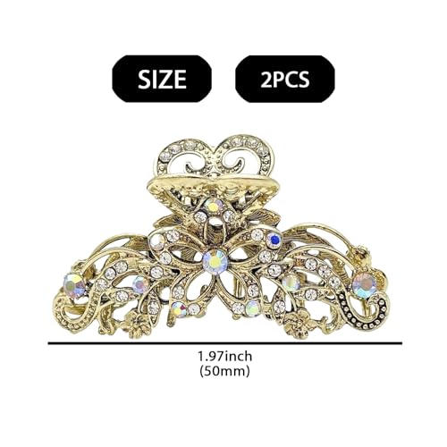 2 Pcs Gold Rhinestone Claw Clip, Crystal Bling Diamond Claw Clips, Hollow Hair Clips for Women, Elegant Hair Accessories for Party, Wedding, Daily Use - color: 2 Gold