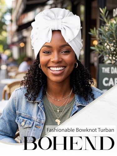 Bohend Stretchy Bowknot Turban Headband Elastic Cap Non Slip Bonnet Beanie Headwrap Hats for Women and Girls - color: White