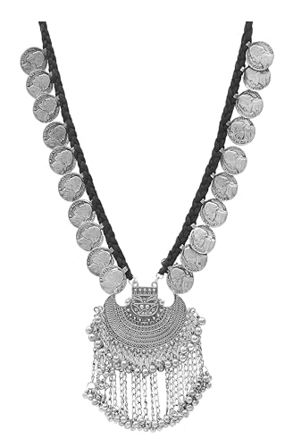 Statement Ethnic Indian Stylish Silver Oxidized Boho Gypsy Tassel Coins Necklace Jewelry
