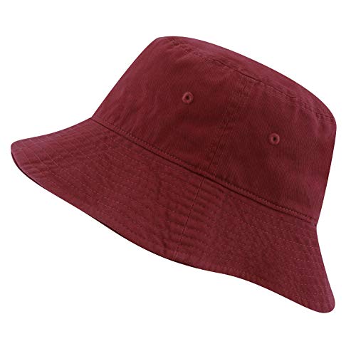 The Hat Depot Bucket Sun Hat 100% Cotton Long Brim and Deeper & Round Top Tennis Packable Summer Fashion Outdoor Hat - color: Burgundy, size: Large-X-Large