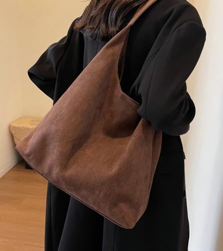 Womens Fashion Suede Shoulder Bags Large Tote Bag Retro Purse Handbag Casual Work Ladies Top Handle Satchel - color: A-black