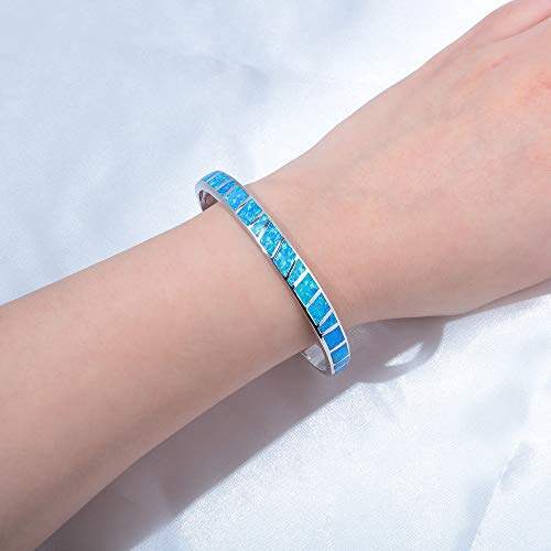 CiNily Womens Cuff Bracelet,Opal Bangle Bracelets Gold Plated Hypoallergenic Ladies Gemstone Open Cuff Bangle Bracelet - color: blue