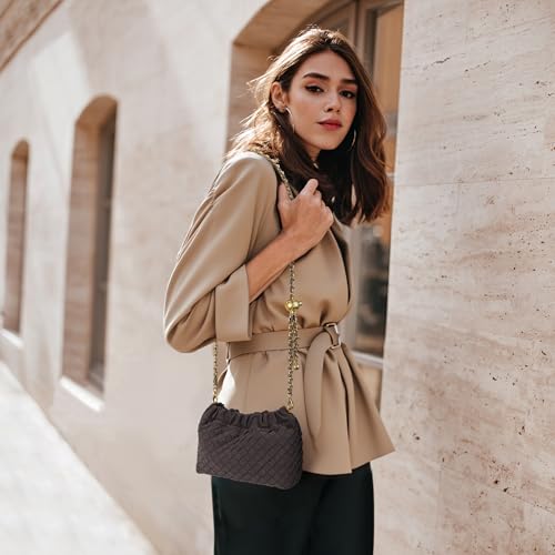 Joryin Woven Women's Crossbody Bag & Evening Purse, Trendy Dumpling Clutch & Hobo Cloud Shoulder Bag Trendy Dumpling Clutch - color: Woven Suede-chocolate Plum